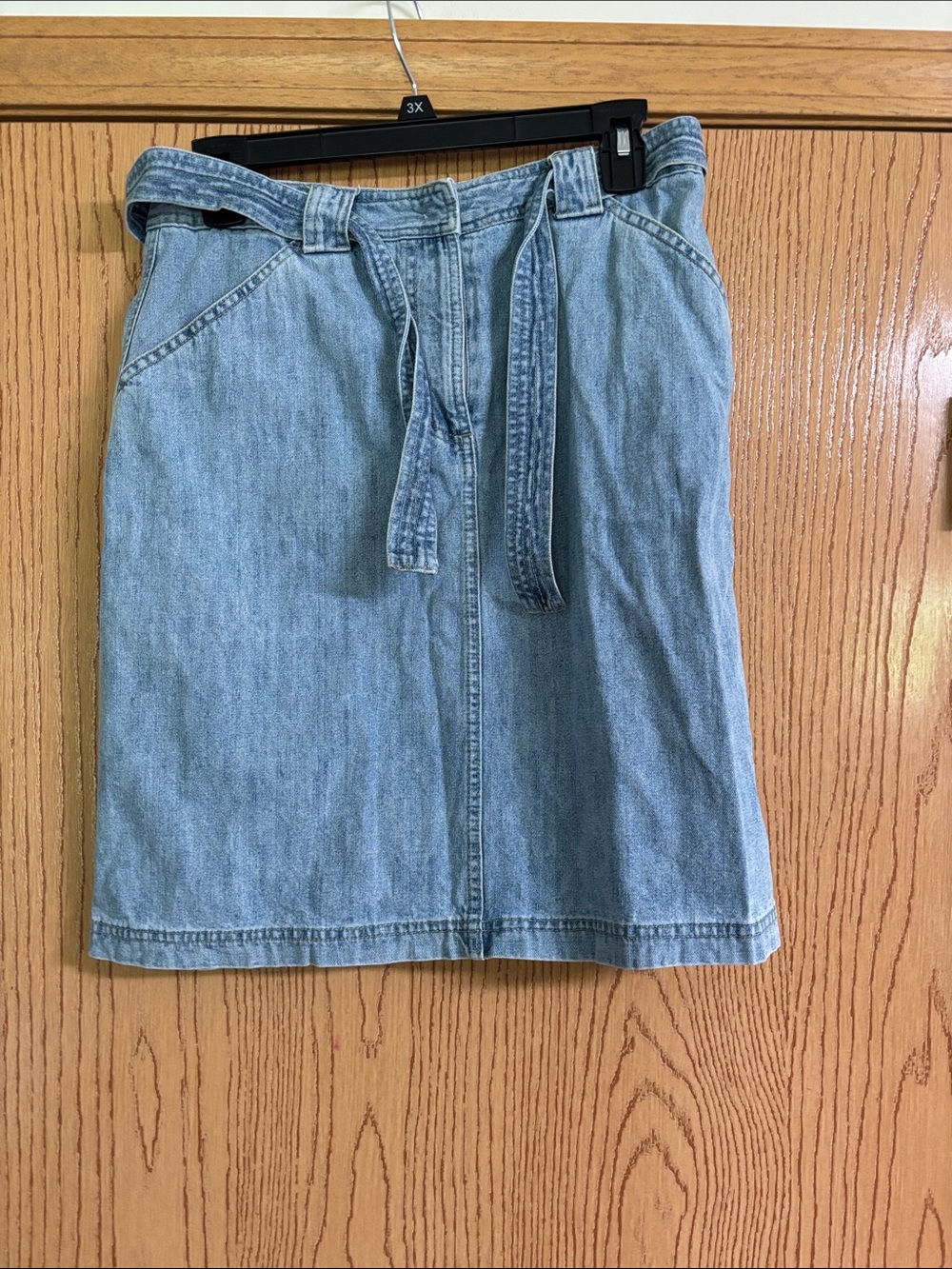 Relativity Light Wash Denim Belted Mini Skirt